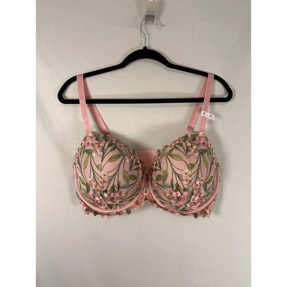 Victoria's Secret Dream Angels Bra 38G Wicked Lily Embroidery Pink Lightly Lined